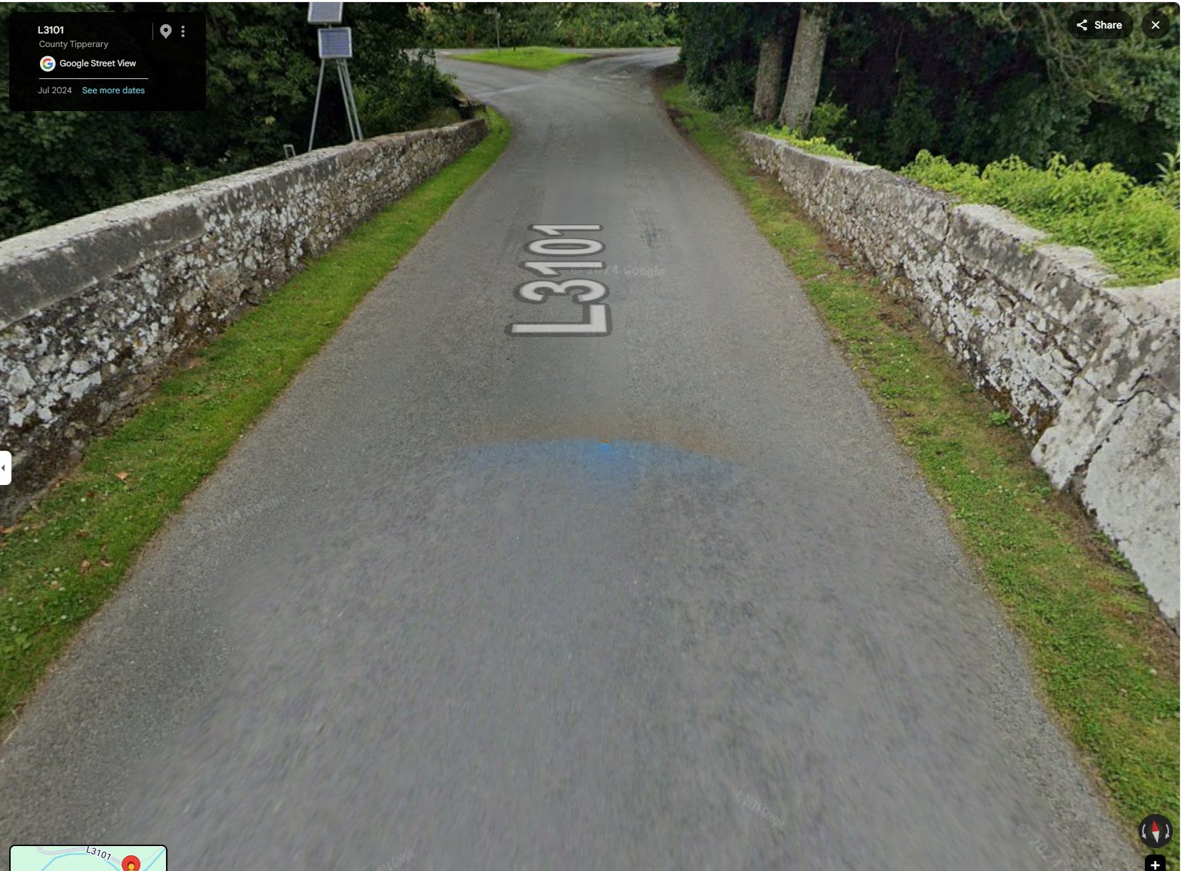 The same approach to Killardry Bridge, Google Street View July 2024